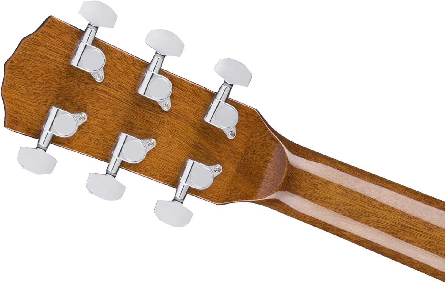 Parte traseira da cabeça do violão Fender CD-140SCE com tarraxas cromadas