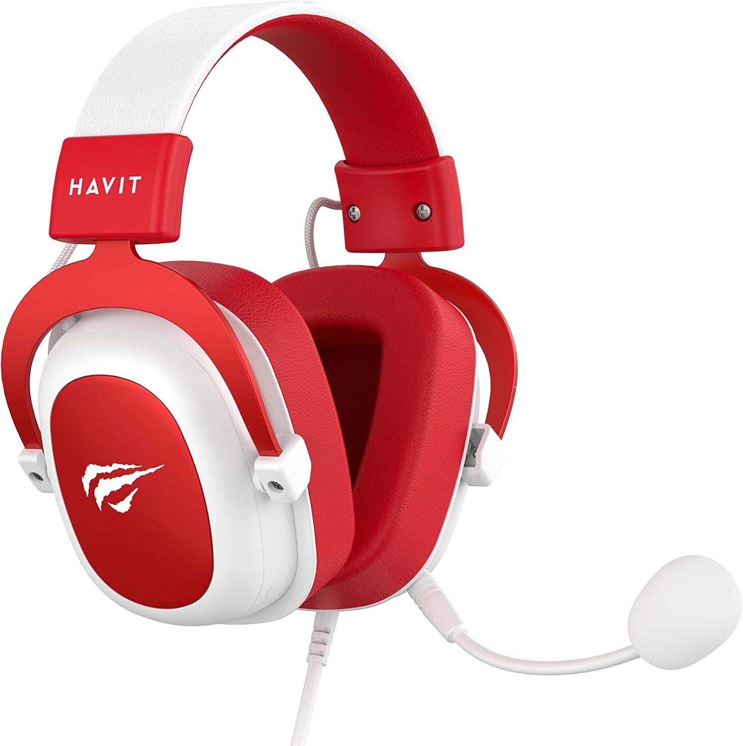Fone de ouvido gamer Havit H2002d vermelho lateral direita com microfone flexível