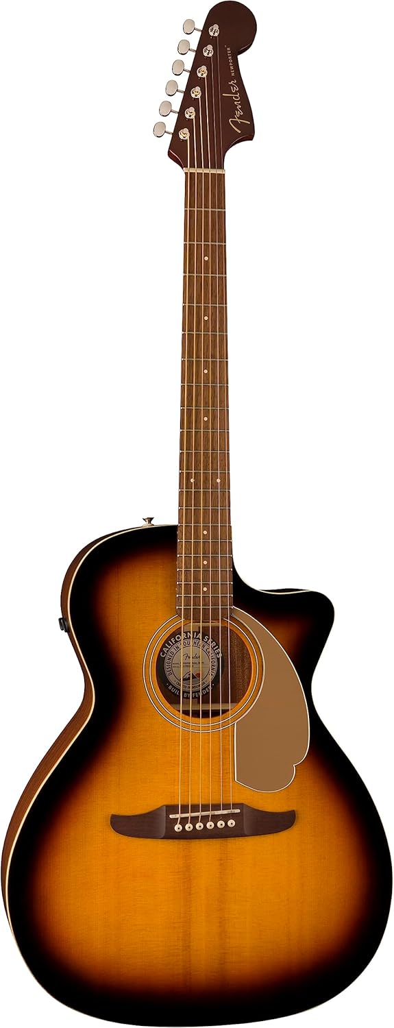 Guitarra acústica Fender California Player Sunburst 6 cordas frontal com corpo recortado.