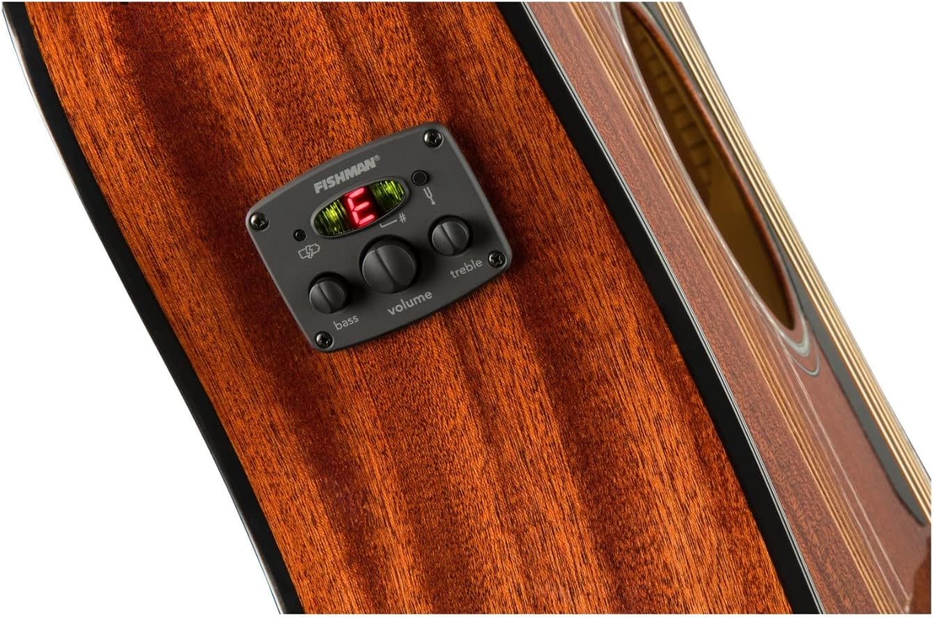 Pré-amplificador Fishman embutido em corpo da guitarra acústica Fender CD-60SCE mogno