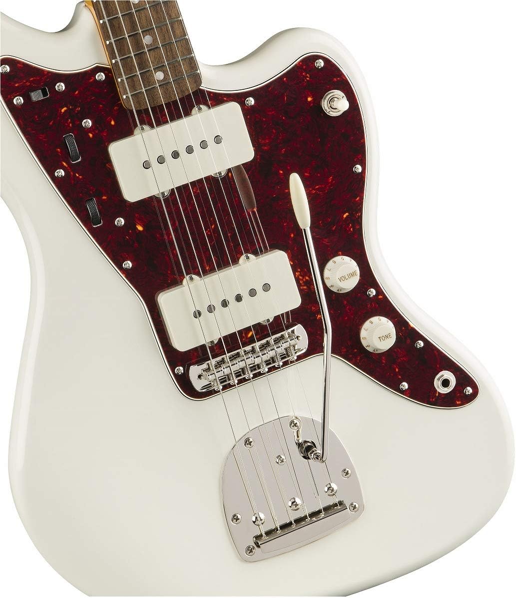 Detalhe captadores e controles Fender Classic Vibe '60s Jazzmaster baixo branco