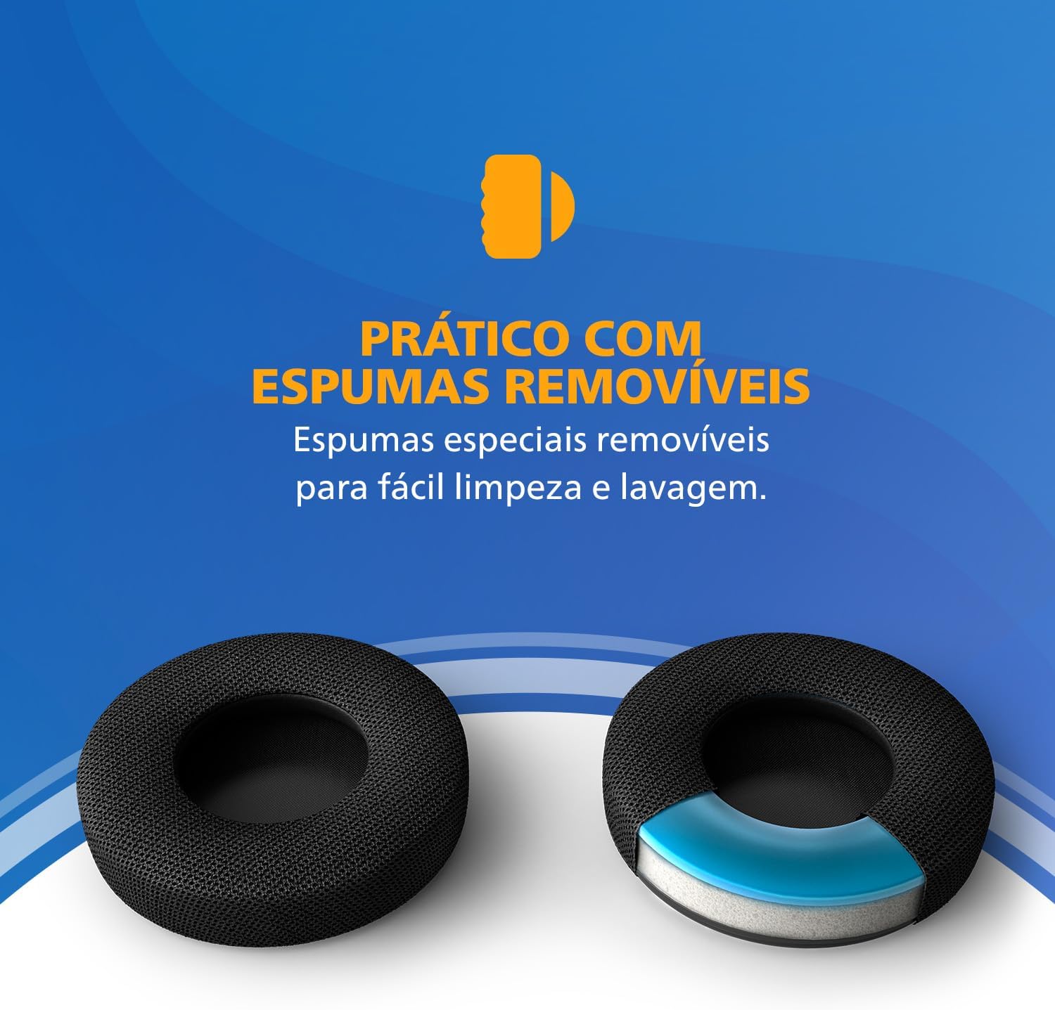 Almofadas removíveis para fácil limpeza do fone Philips