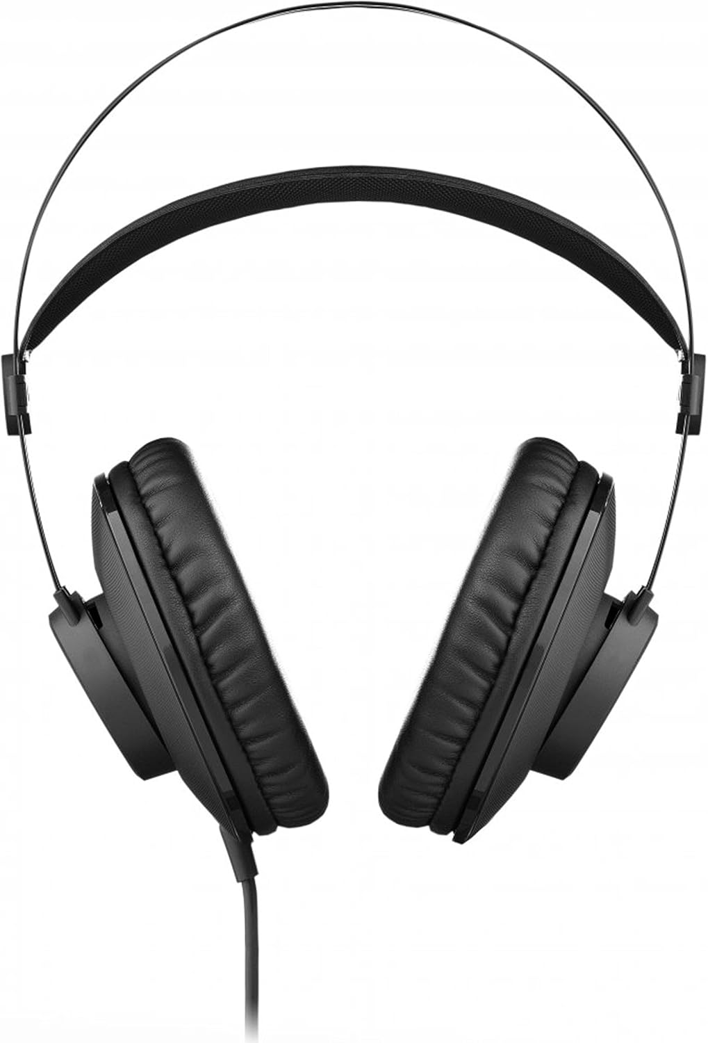 Fone de ouvido AKG K72 preto com almofadas grandes e haste dupla fina com almofada.