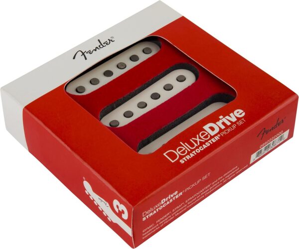 Captadores Fender Deluxe Drive Stratocaster set de 3 com ímãs Alnico 3 na embalagem vermelha e branca com janela transparente