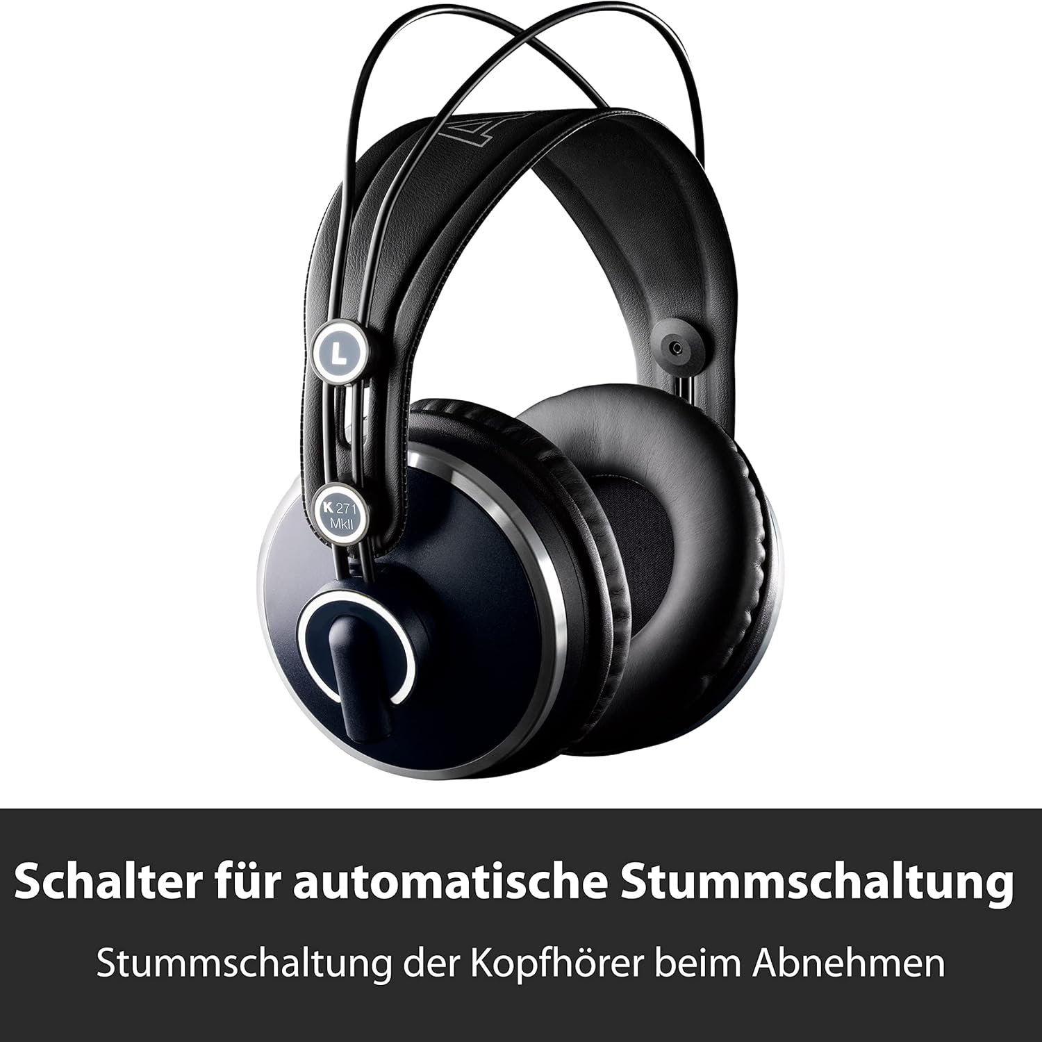 Fones AKG K271 MKII over-ear com função de mudo automático ao remover o fone, design profissional.