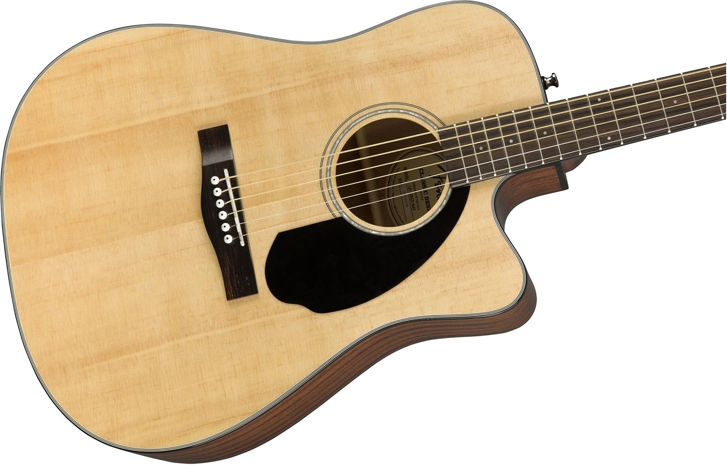 Violão Fender CD-60SCE Dreadnought Cutaway com tampo em abeto natural em ângulo lateral